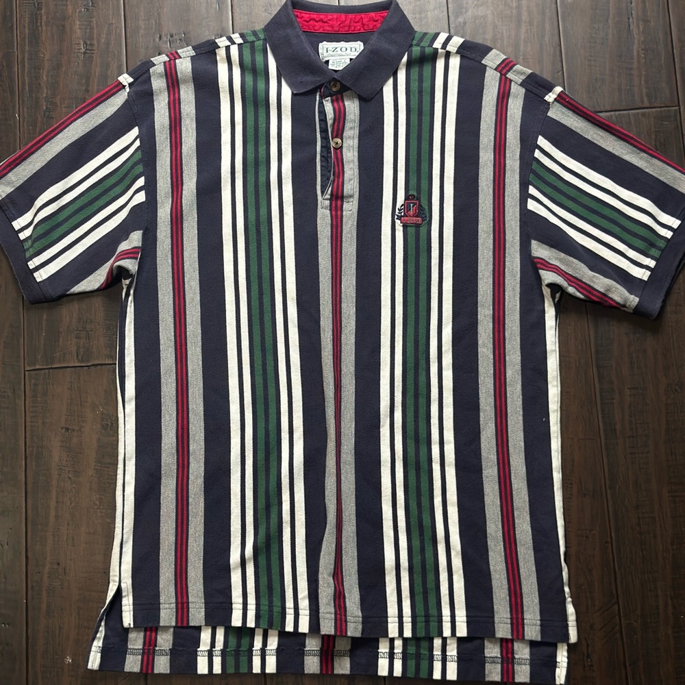 Izod Men's Polo Shirt - Navy, Green, Red Stripes